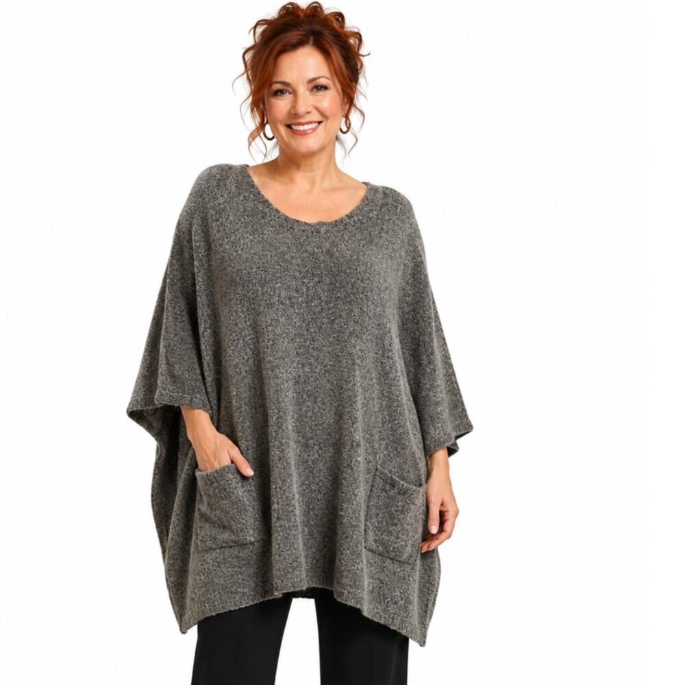 CHICSOUL Charcoal Heather Gray Poncho Tunic Layering Fall  Plus Size ONE SIZE